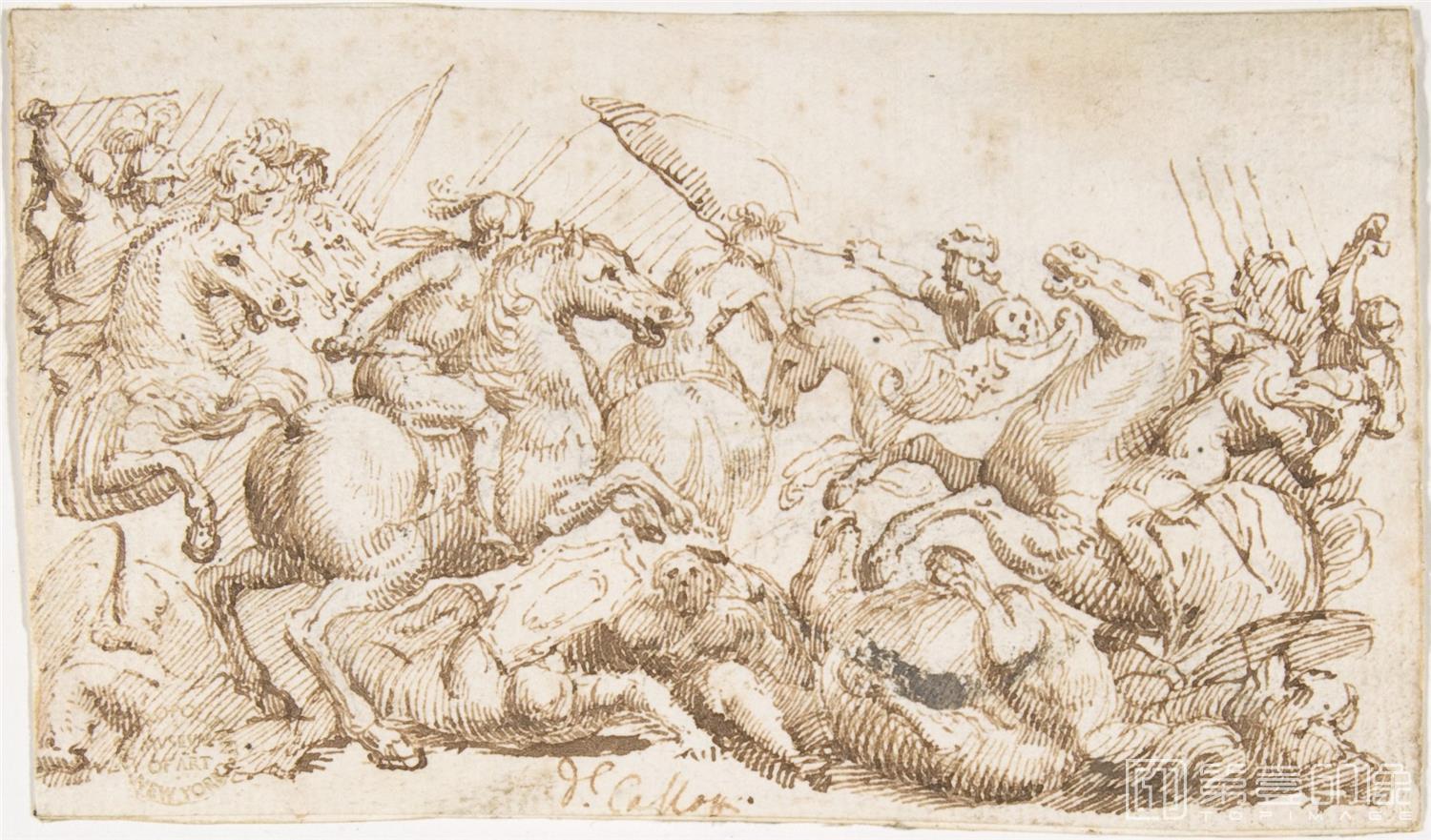 素描-美国纽约大都会美术馆素描藏画-attributed to Francesco AllegriniCavalry Engagement1-0247